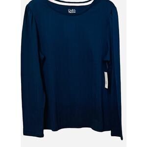 CROFT & BARROW LONG SLEEVE ROUND NECK TOP, WOMENS, XL, NAVY BLUE, CASUAL, NWT